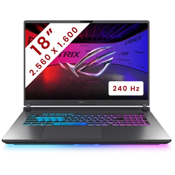 ASUS ROG Strix G18 (G815LW-S9076W) 18" gaming laptop (Grijs | Core Ultra 9 275HX | RTX 5080 | 32 GB | 1 TB SSD | 240 Hz)